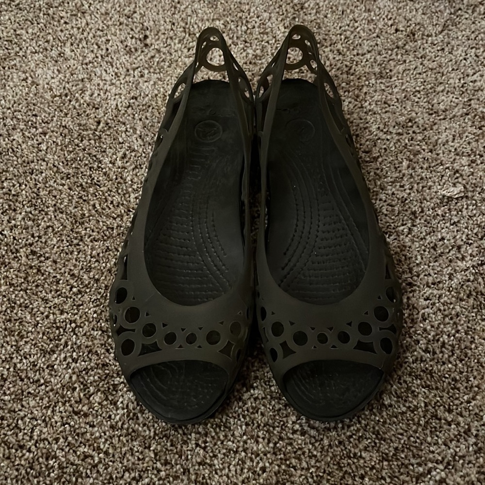 Black Crocs open toed flats